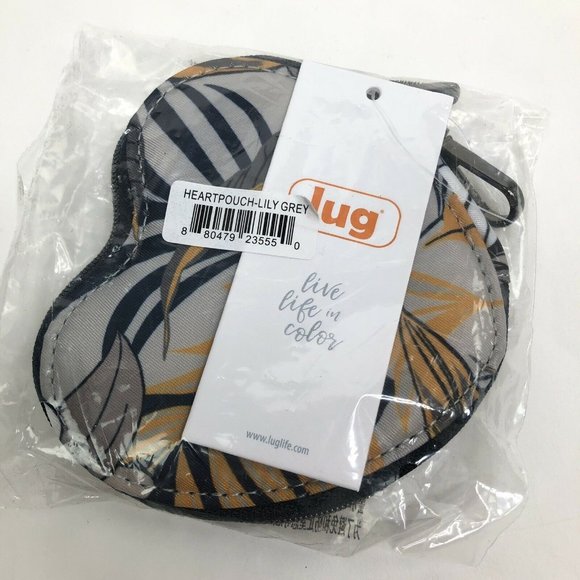 NEW NWT Lug Heart Coin Pouch LILY GRAY Wallet Floral Flowers - Picture 1 of 5